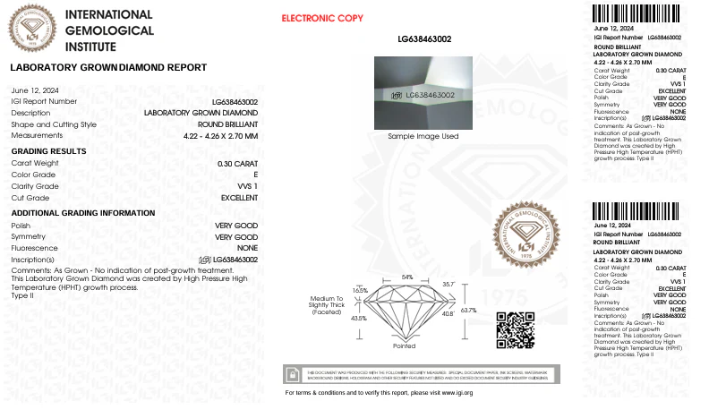 0.3 Carat Round Lab Grown Diamond, VVS1/E - Image 2