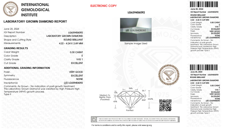 0.3 Carat Round Lab Grown Diamond, VVS1/E - Image 2