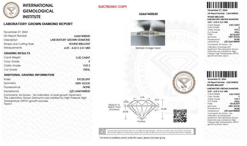 0.3 Carat Round Lab Grown Diamond,  VVS2/E - Image 2