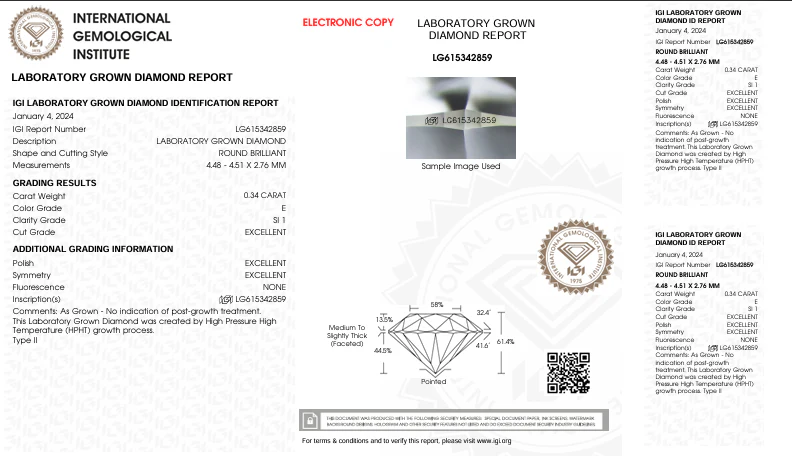 0.34 Carat Round Lab Grown Diamond, SI1/E - Image 2