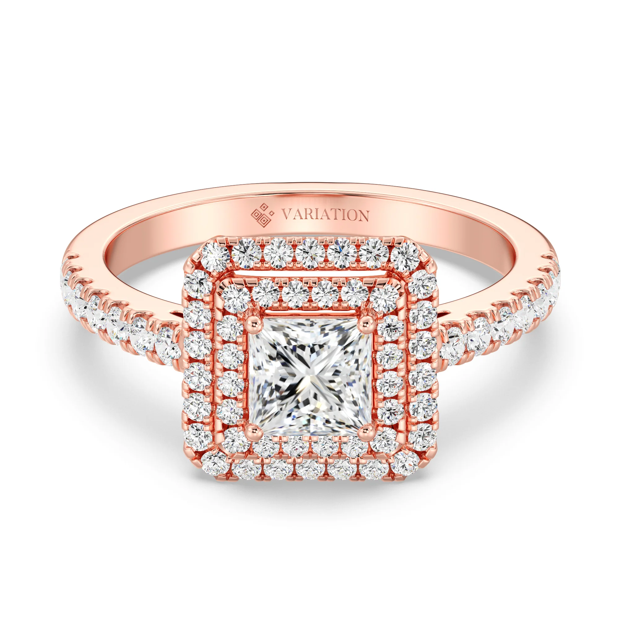0.75 Carat Princess Cut Lab Grown Diamond Double Halo Engagement Ring in 18K Gold - Image 11