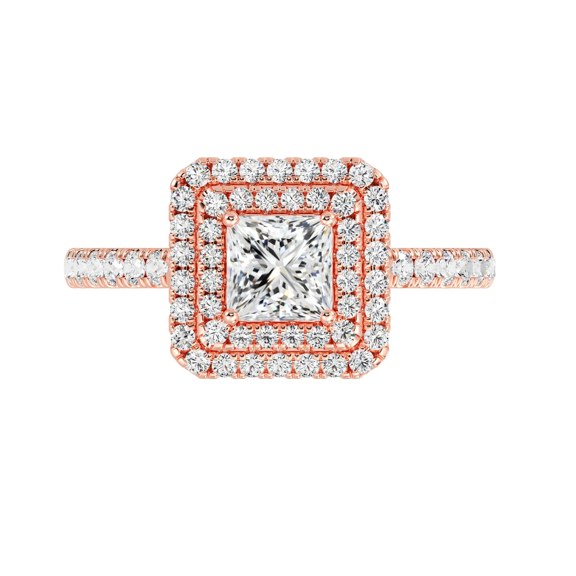 0.75 Carat Princess Cut Lab Grown Diamond Double Halo Engagement Ring in 18K Gold - Image 12