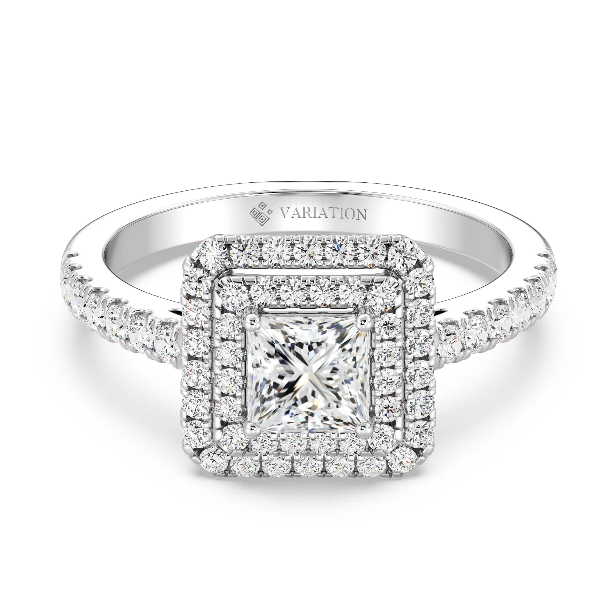 0.75 Carat Princess Cut Lab Grown Diamond Double Halo Engagement Ring in 18K Gold - Image 6