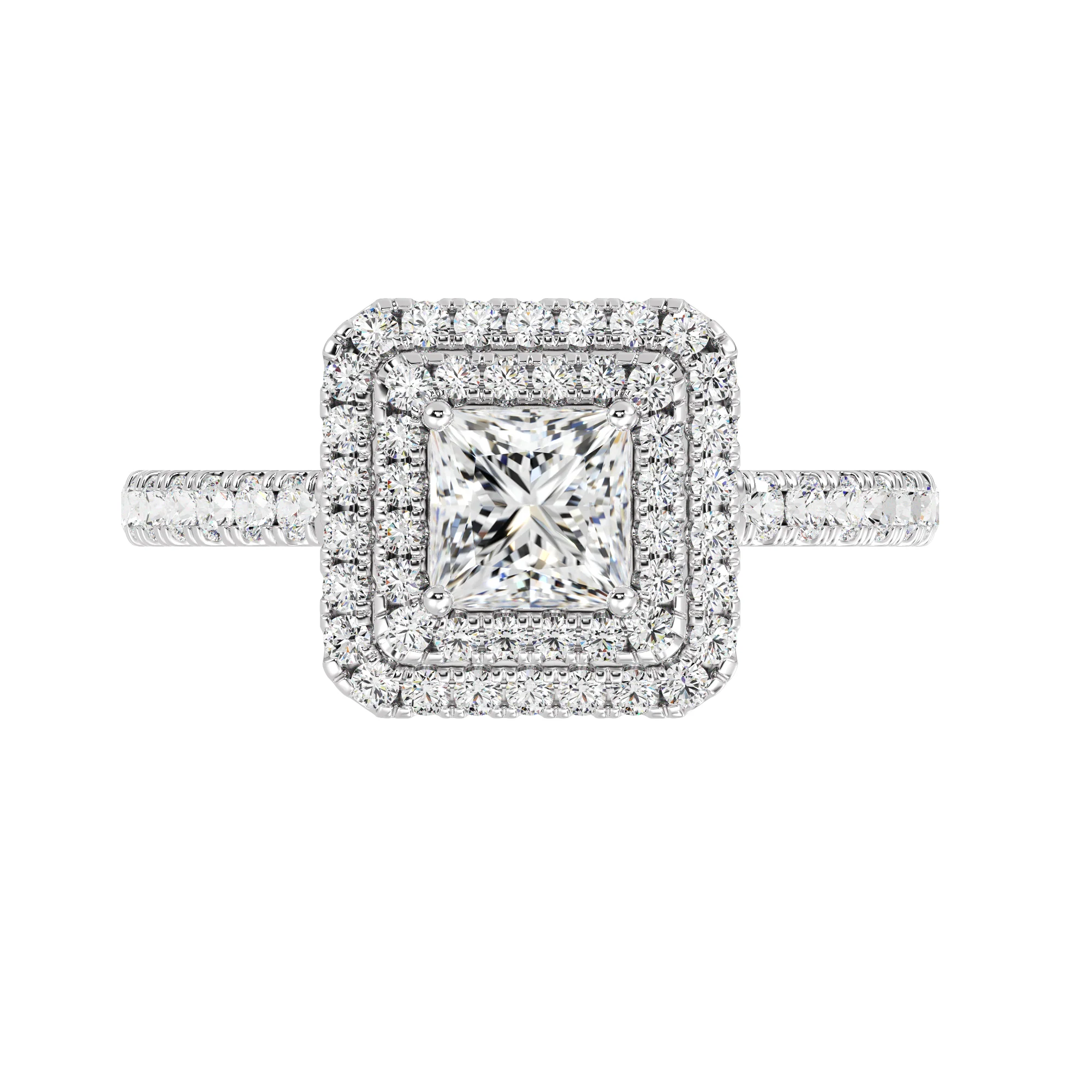 0.75 Carat Princess Cut Lab Grown Diamond Double Halo Engagement Ring in 18K Gold - Image 7