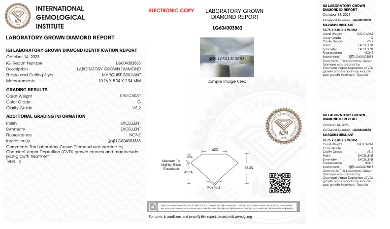 0.9 Carat Marquise Lab Grown Diamond, VS2/G - Image 2