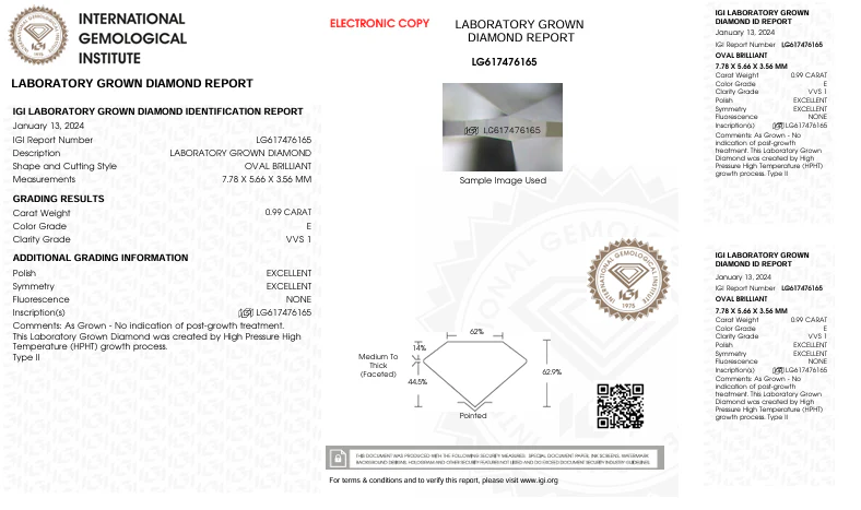 0.99 Carat Oval Lab Grown Diamond, VVS1/E - Image 2