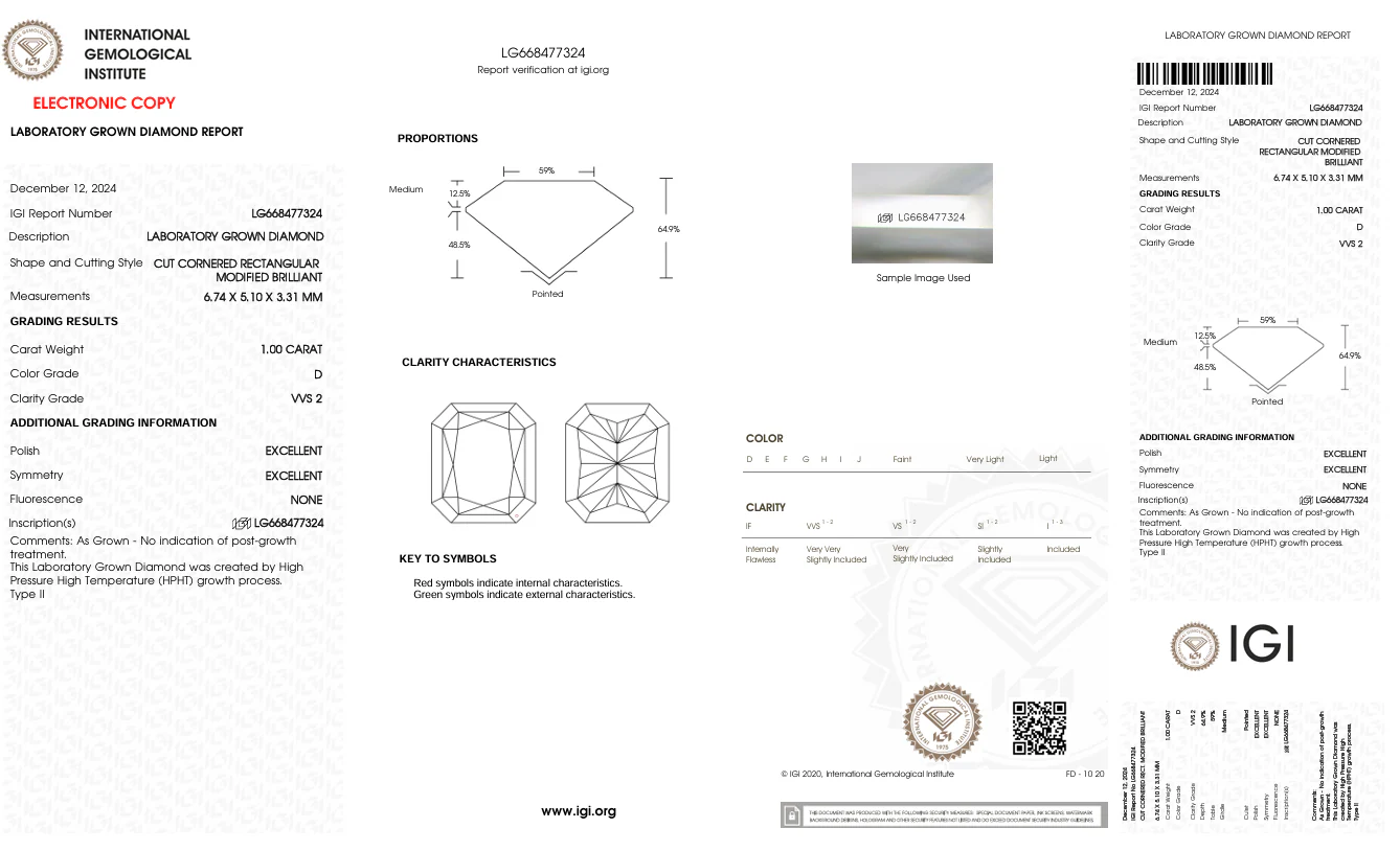 1.0 Carat Radiant Lab Grown Diamond, VVS2/D - Image 2