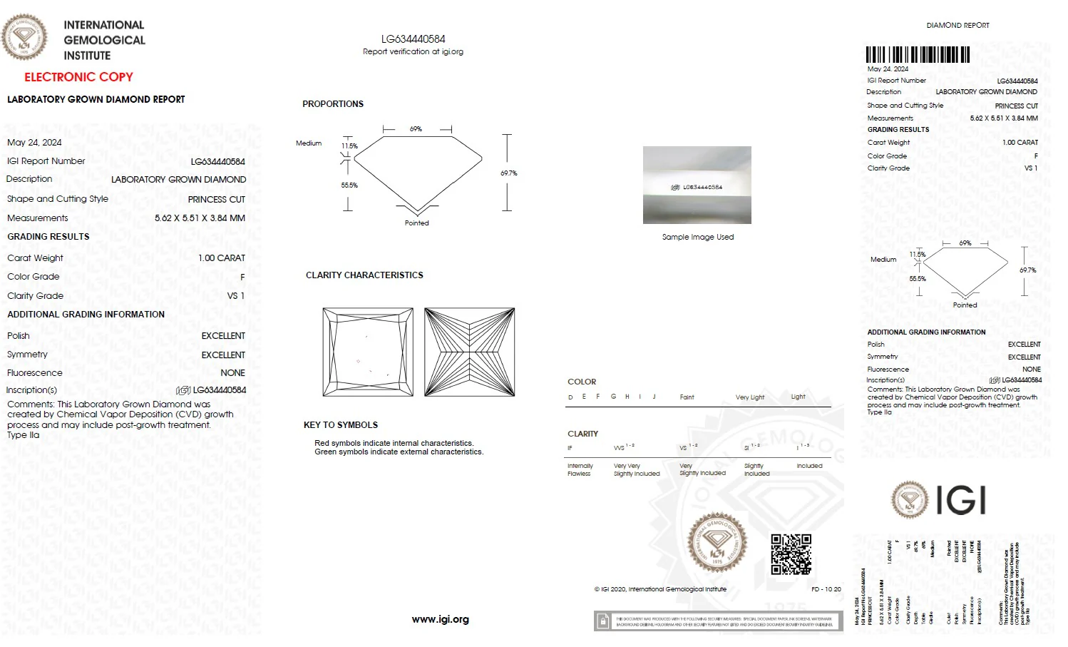 1.00 Carat Princess Lab Grown Diamond, VS1/F - Image 2