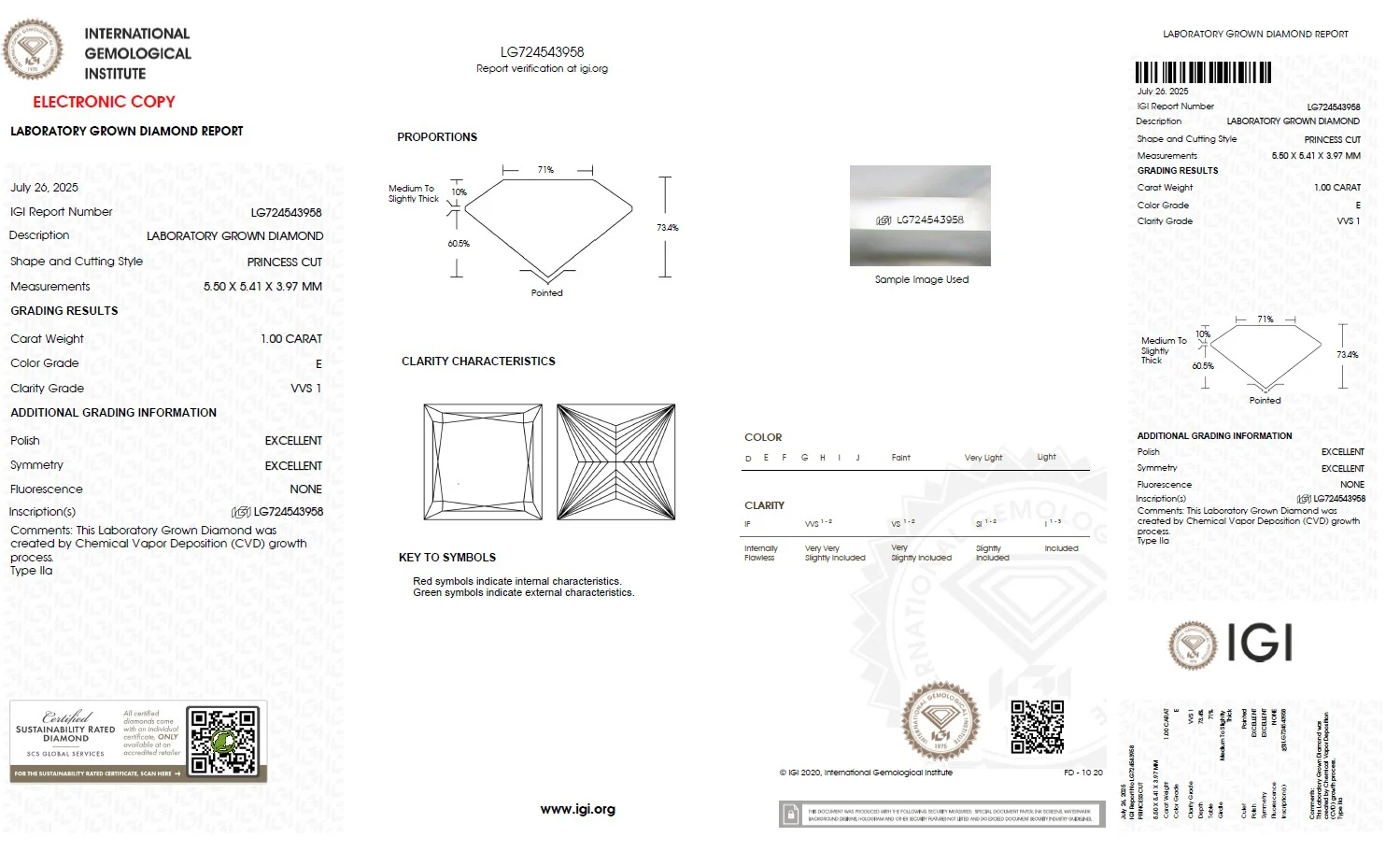 1.00 Carat Princess Lab Grown Diamond, VVS1/E - Image 2