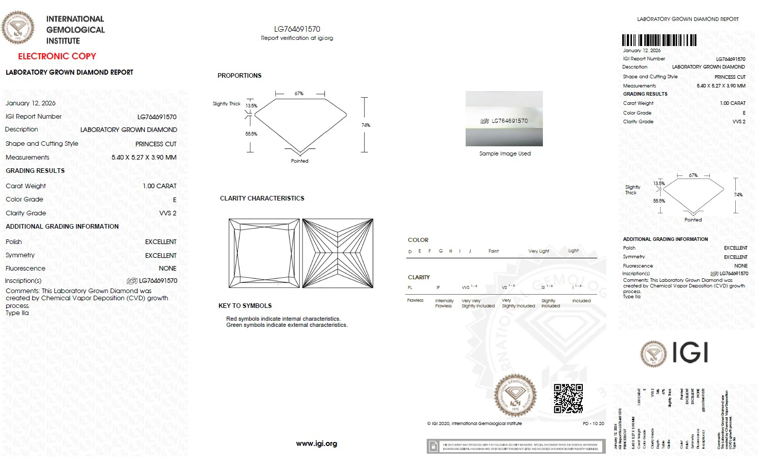 1.00 Carat Princess Lab Grown Diamond, VVS2/E - Image 2