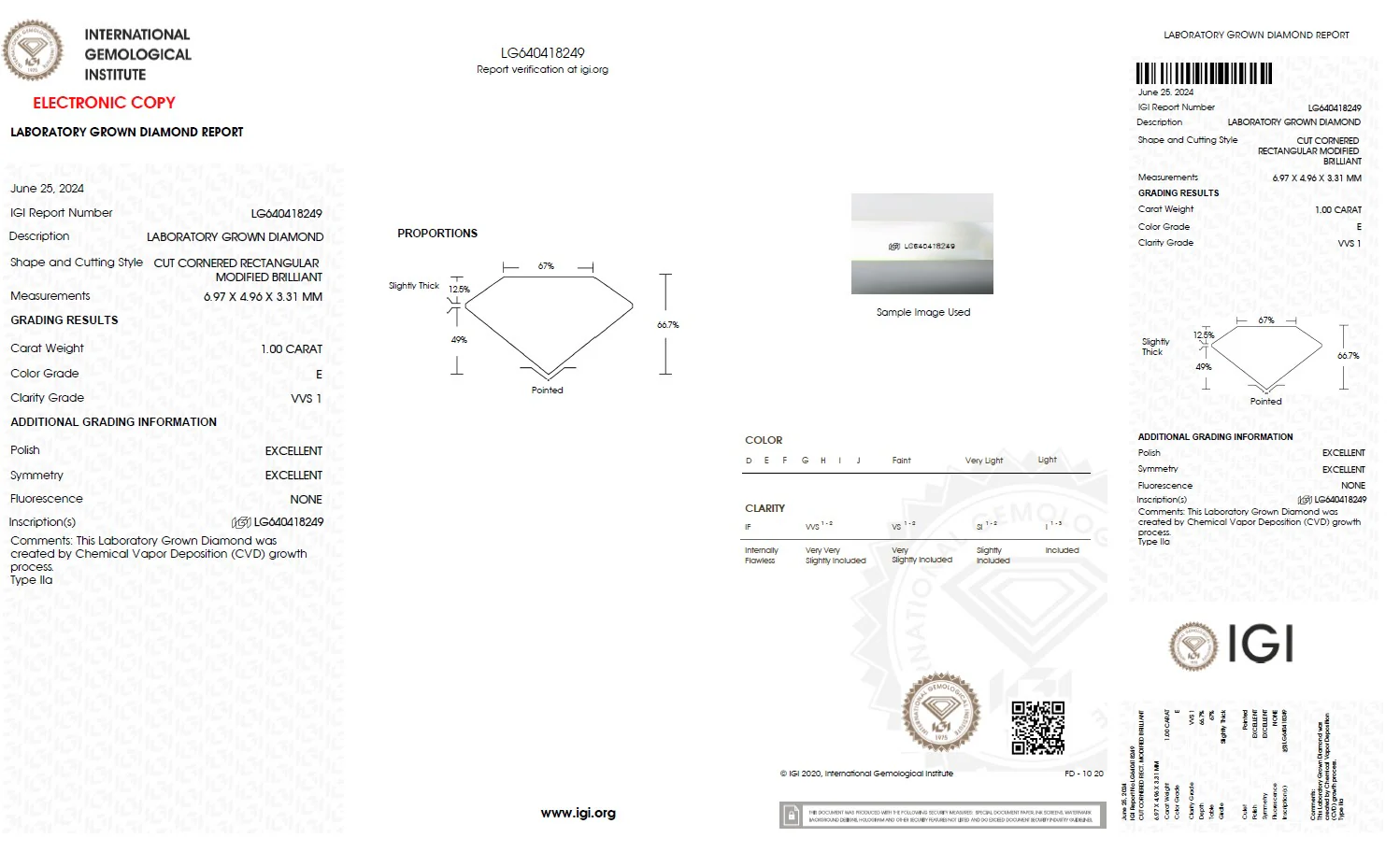 1.00 Carat Radiant Lab Grown Diamond, VVS1/E - Image 2