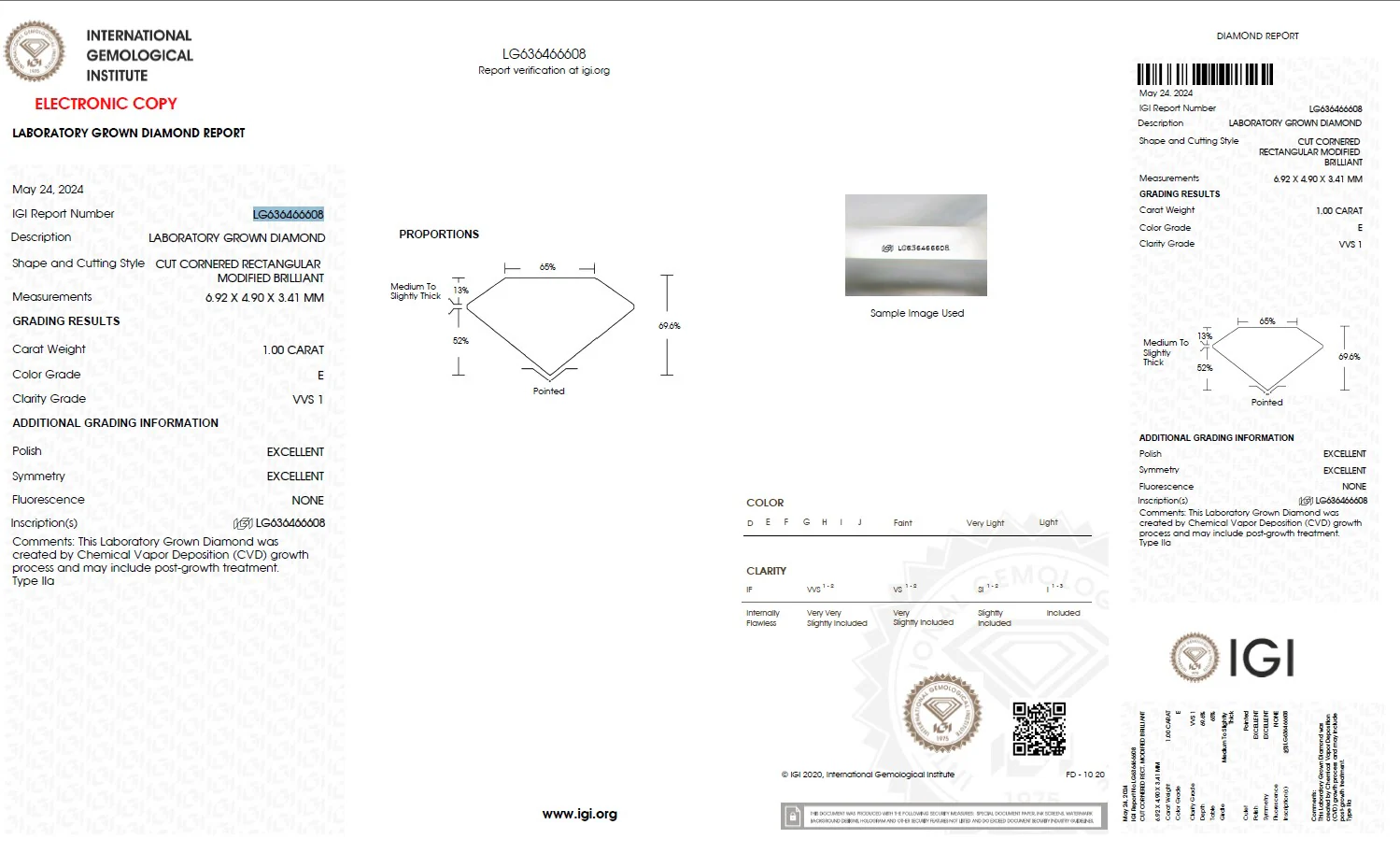 1.00 Carat Radiant Lab Grown Diamond, VVS1/E - Image 2