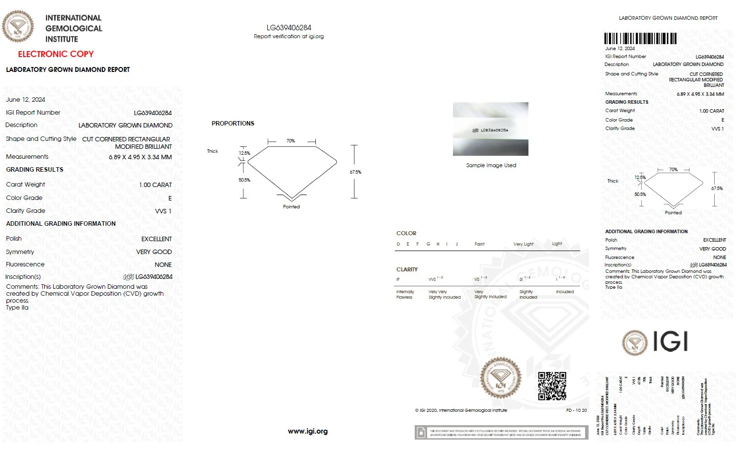 1.00 Carat Radiant Lab Grown Diamond, VVS1/E - Image 2