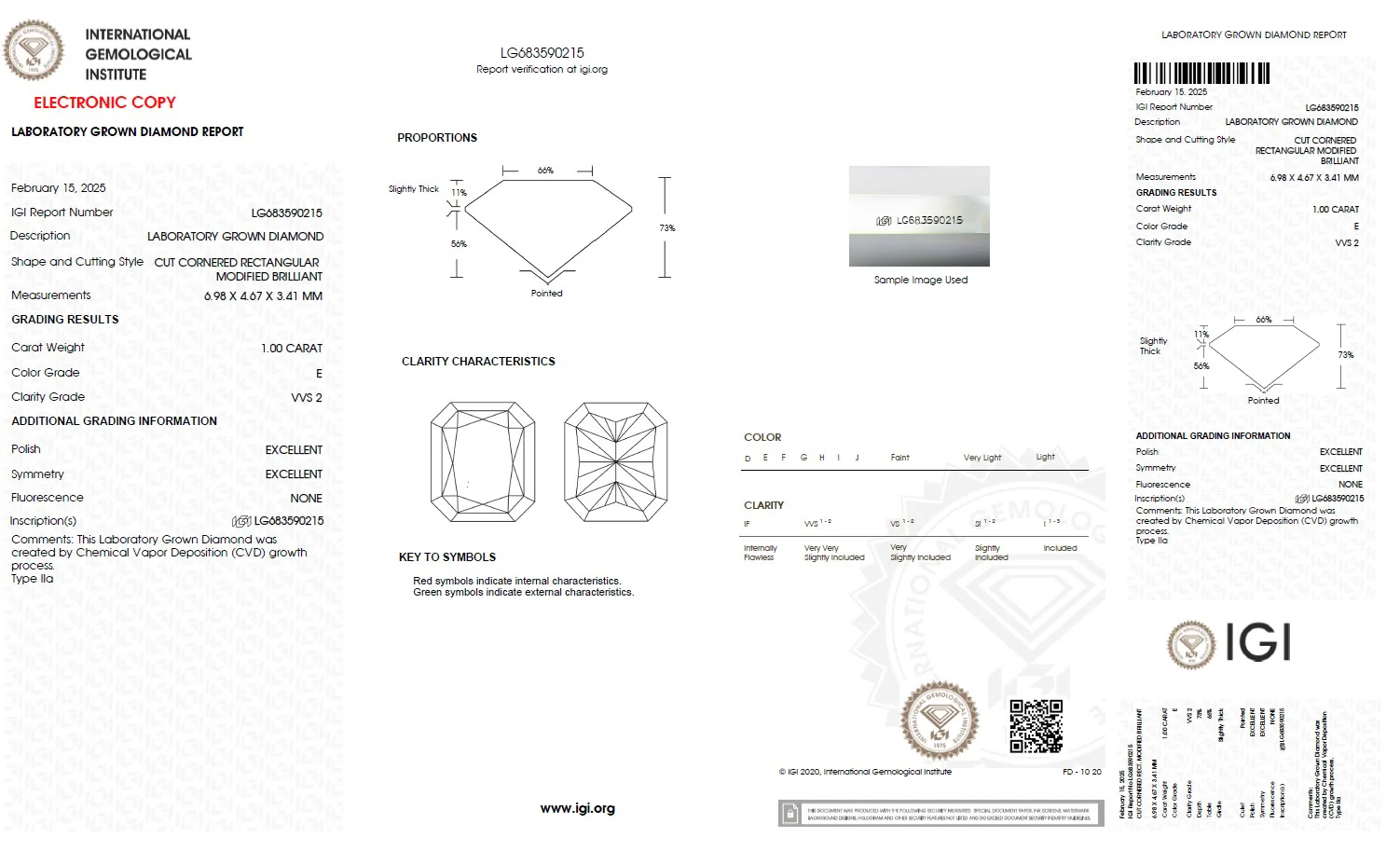 1.00 Carat Radiant Lab Grown Diamond, VVS2/E - Image 2