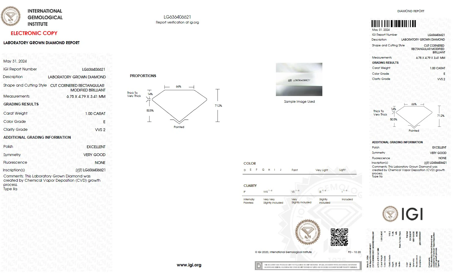 1.00 Carat Radiant Lab Grown Diamond, VVS2/E - Image 2