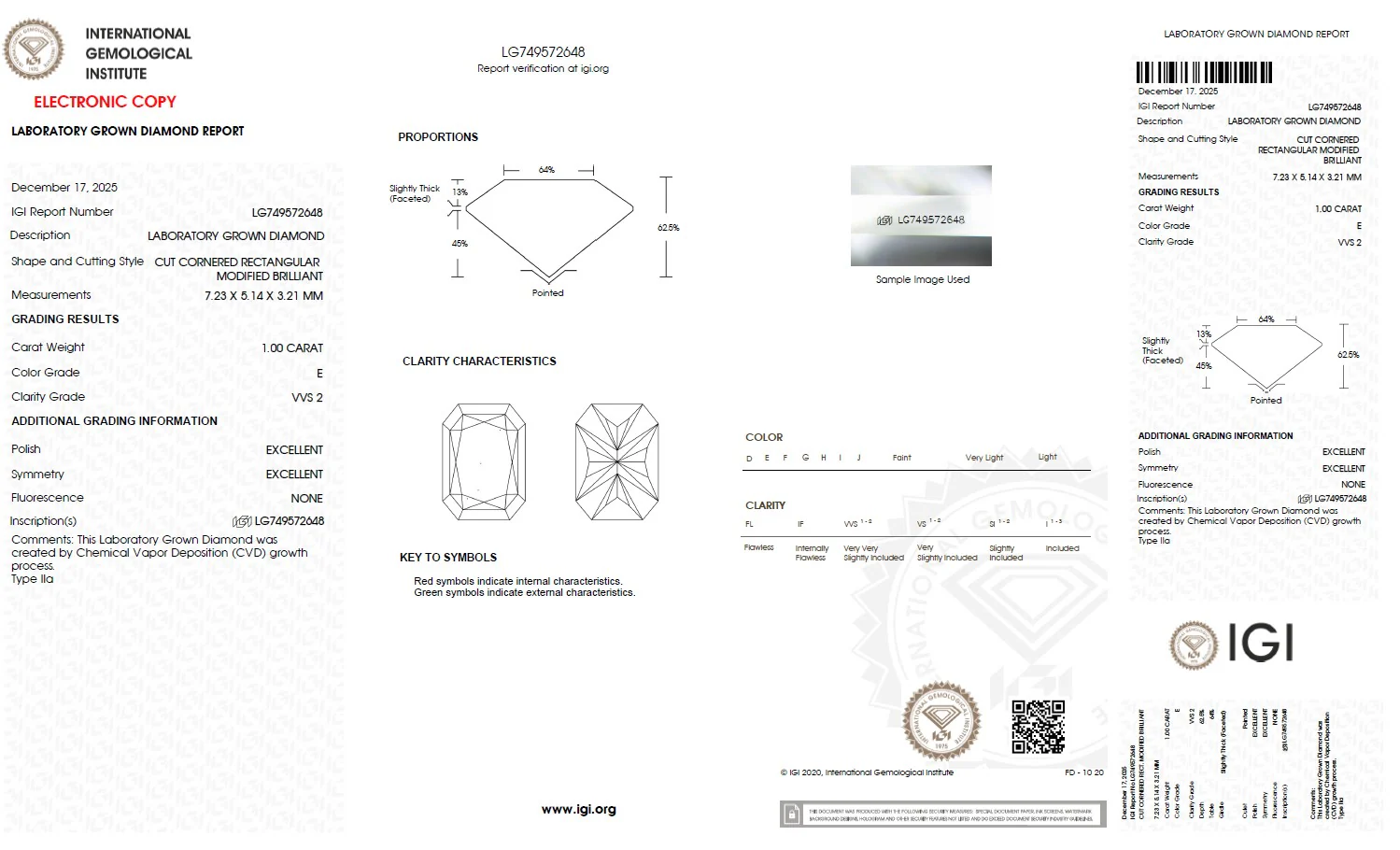 1.00 Carat Radiant Lab Grown Diamond, VVS2/E - Image 2