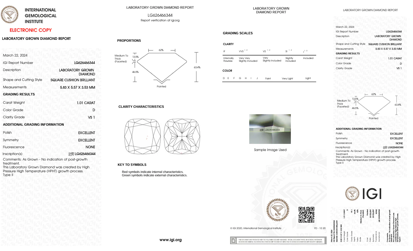 1.01 Carat Cushion Lab Grown Diamond, VS1/D - Image 2
