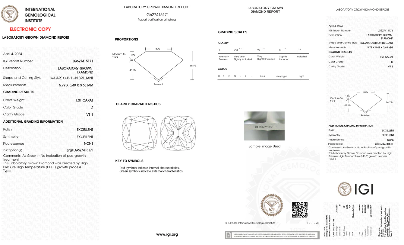 1.01 Carat Cushion Lab Grown Diamond, VS1/D - Image 2