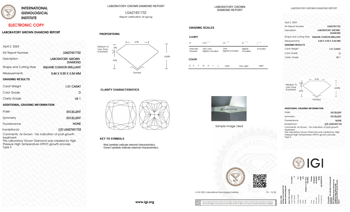 1.01 Carat Cushion Lab Grown Diamond, VS1/D - Image 2