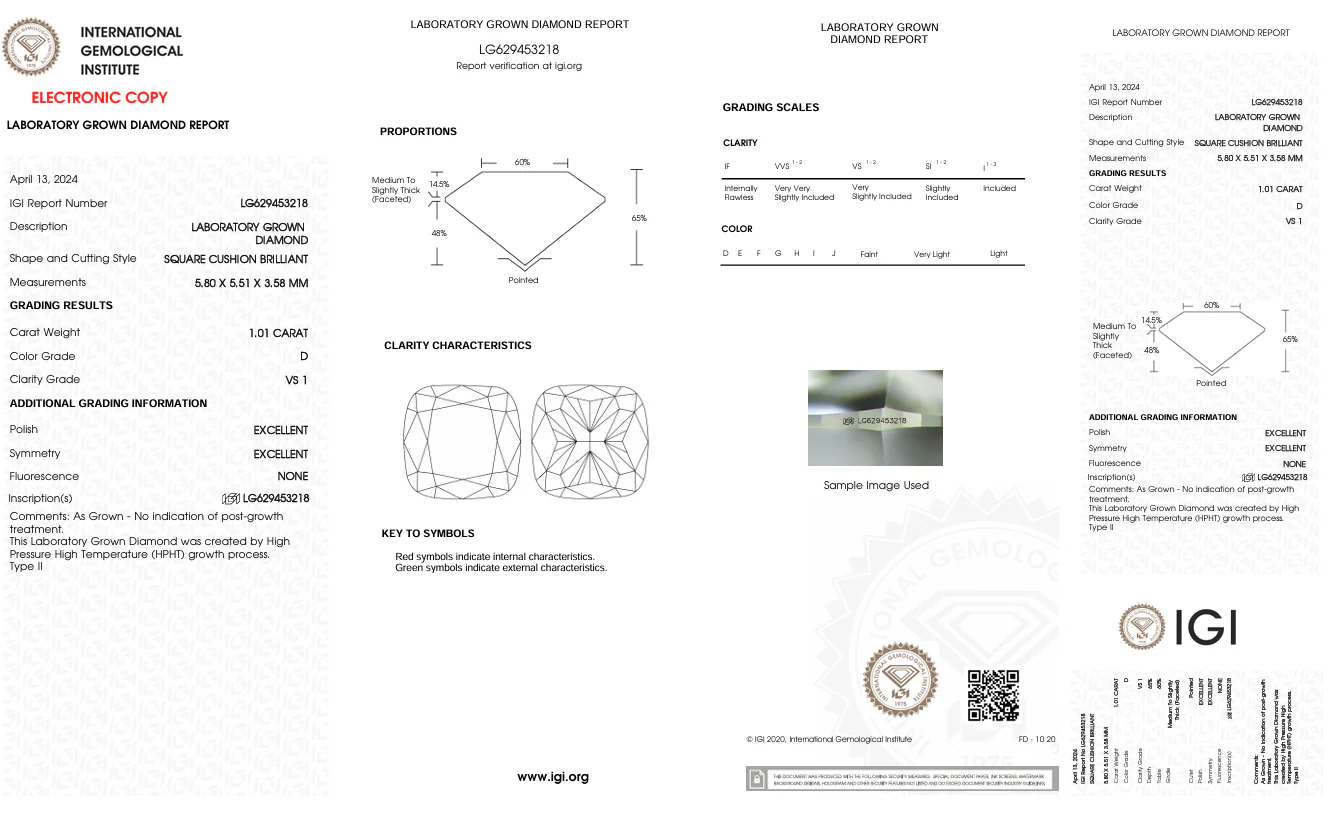 1.01 Carat Cushion Lab Grown Diamond, VS1/D - Image 2