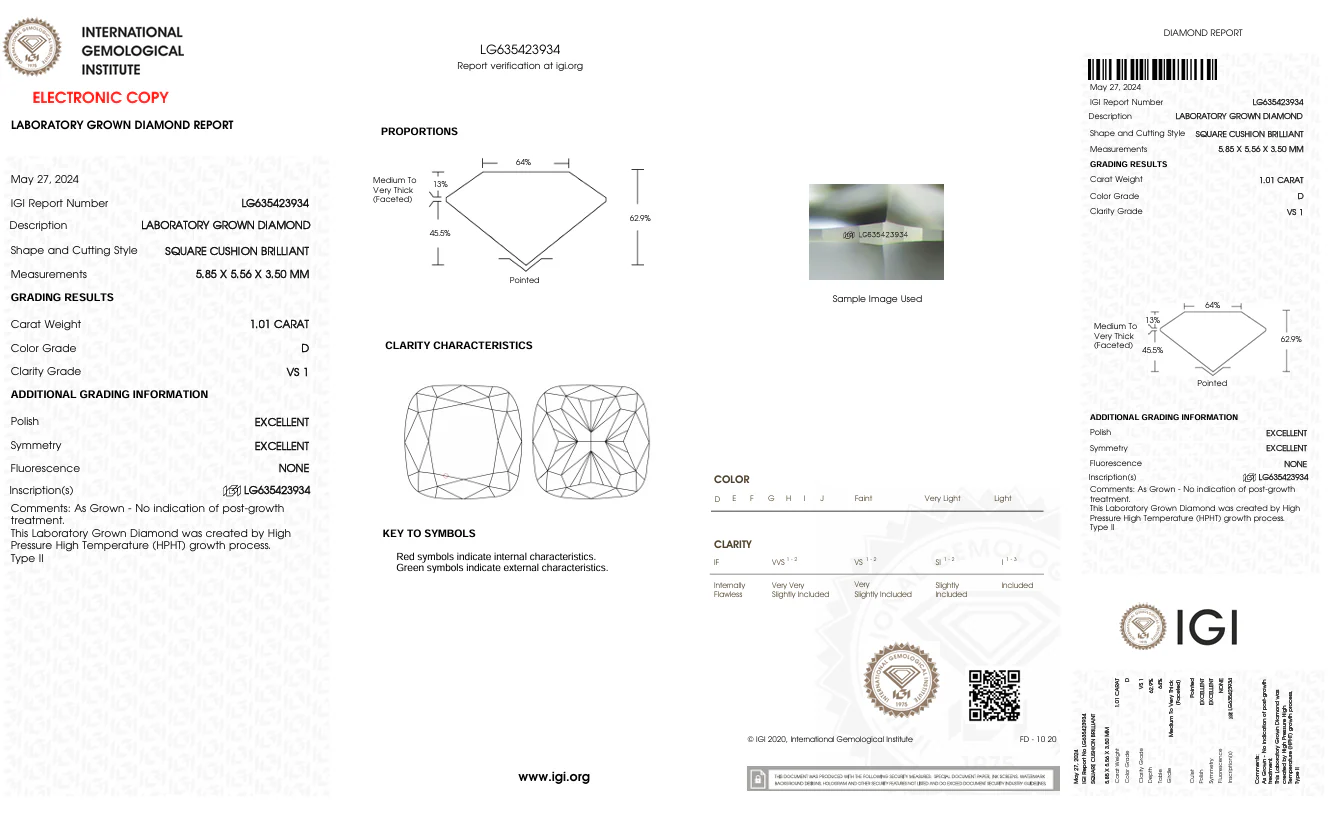 1.01 Carat Cushion Lab Grown Diamond,VS1/D - Image 2