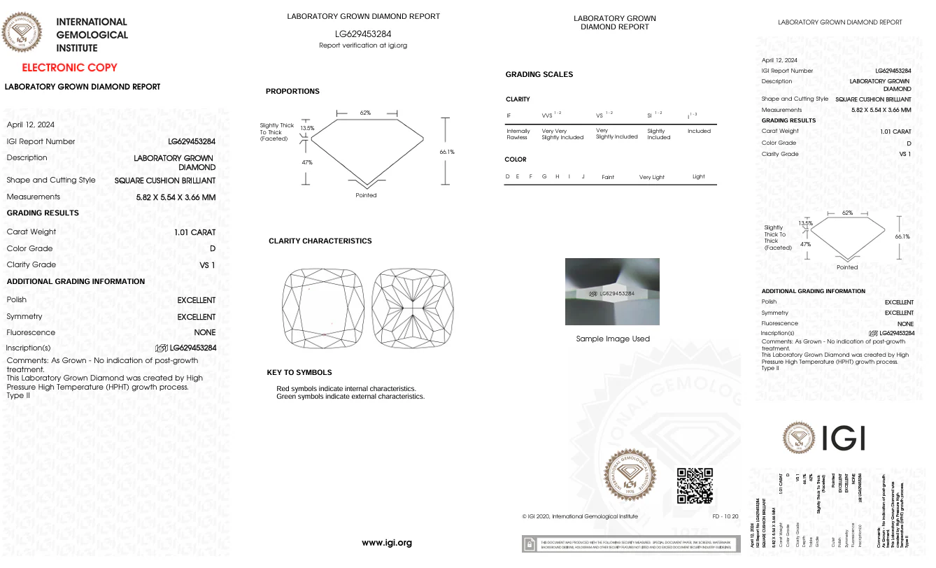 1.01 Carat Cushion Lab Grown Diamond, VS1/D - Image 2