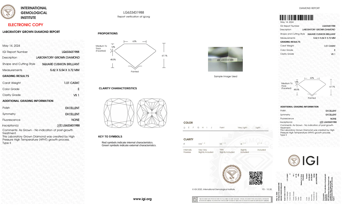 1.01 Carat Cushion Lab Grown Diamond, VS1/E - Image 2
