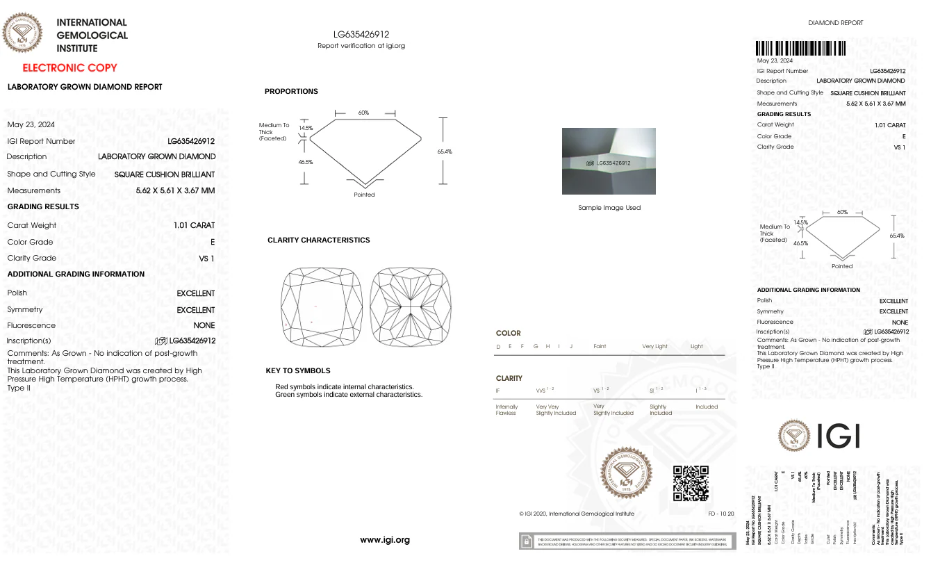 1.01 Carat Cushion Lab Grown Diamond, VS1/E - Image 2