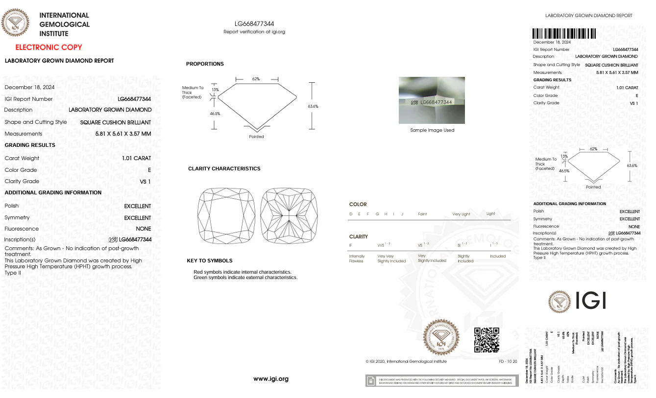 1.01 Carat Cushion Lab Grown Diamond, VS1/E - Image 2