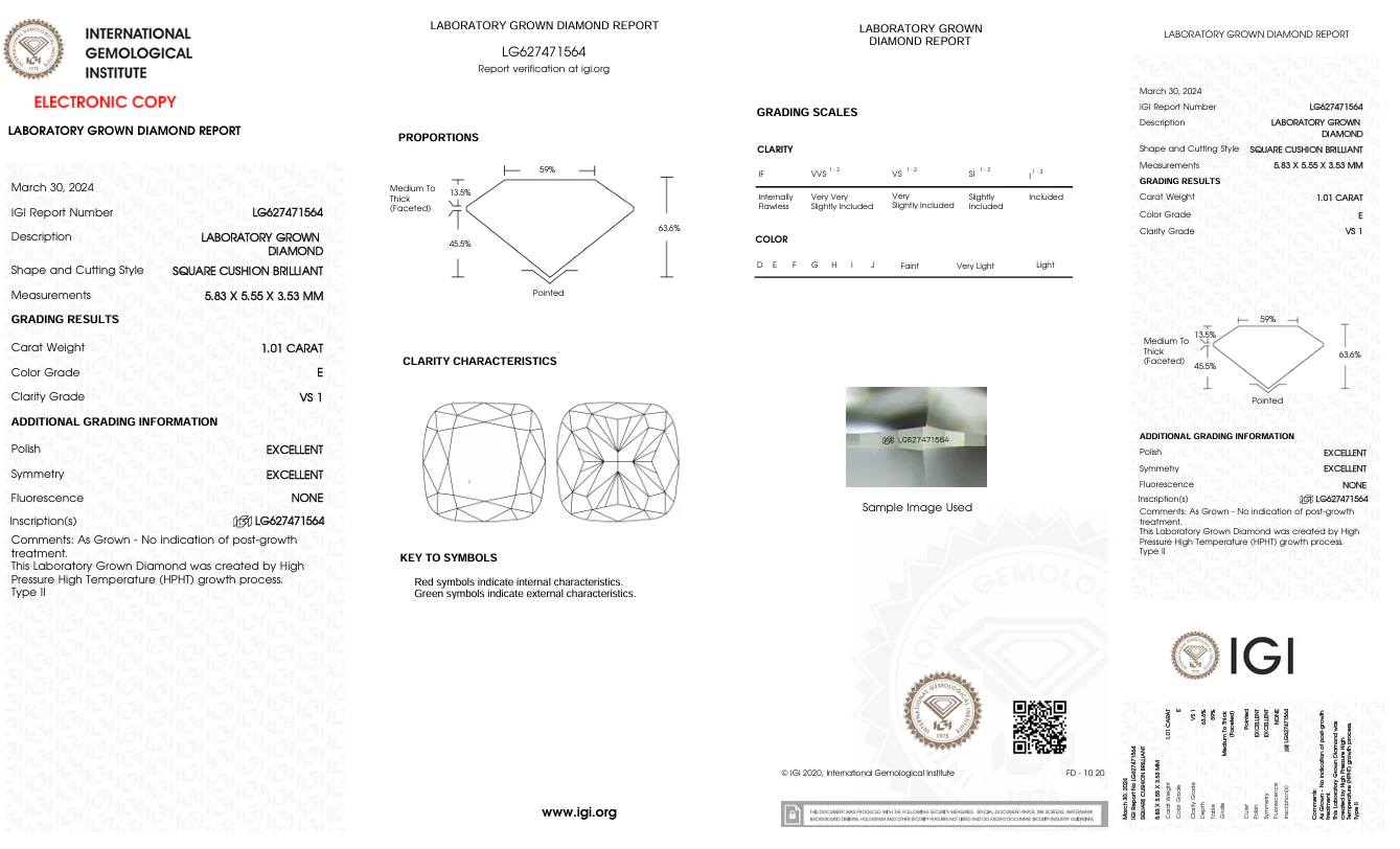 1.01 Carat Cushion Lab Grown Diamond, VS1/E - Image 2