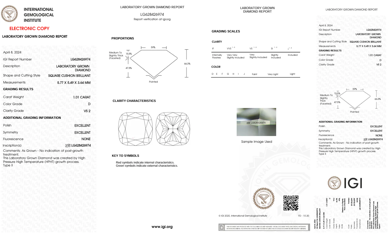 1.01 Carat Cushion Lab Grown Diamond, VS2/D - Image 2