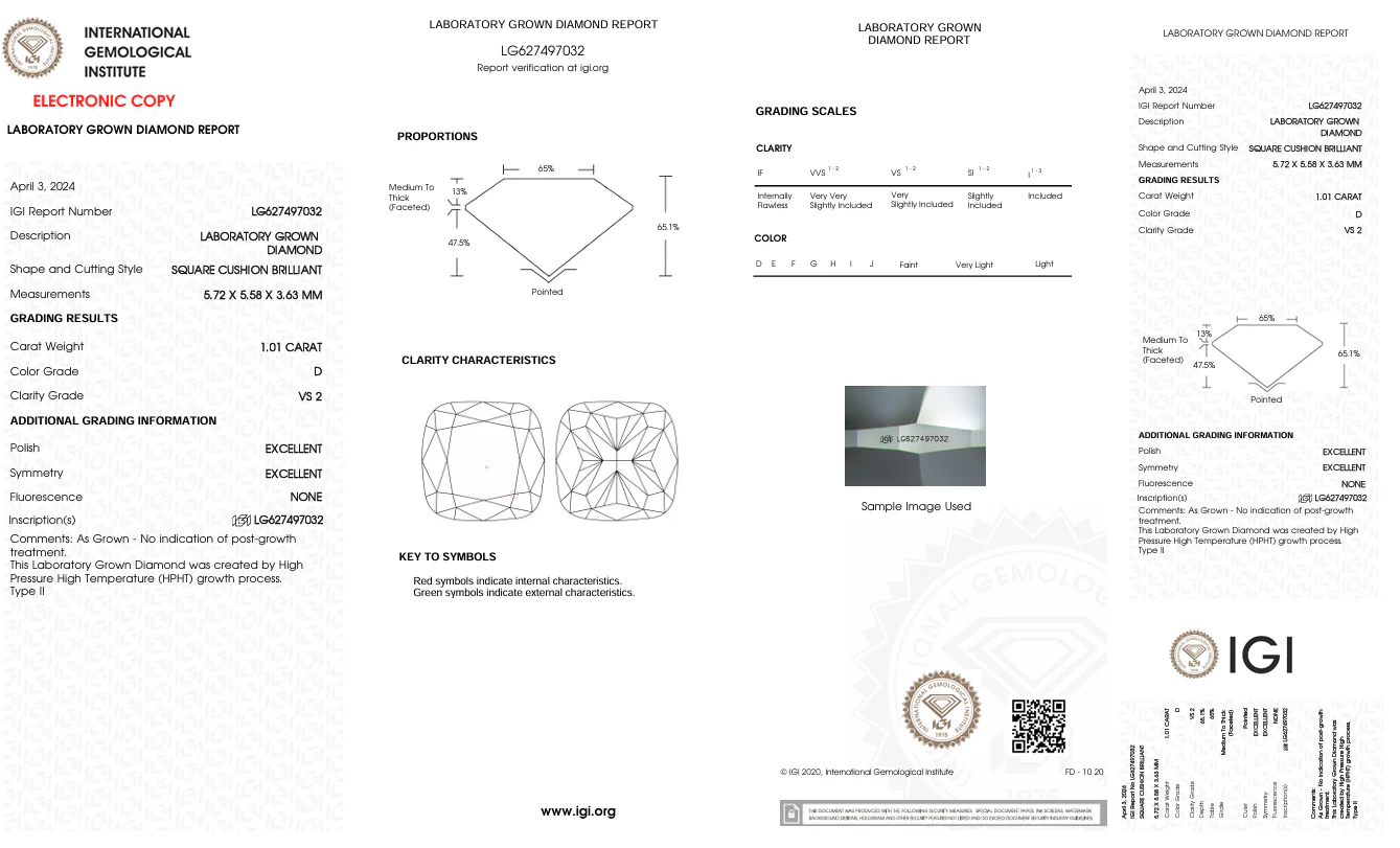 1.01 Carat Cushion Lab Grown Diamond, VS2/D - Image 2