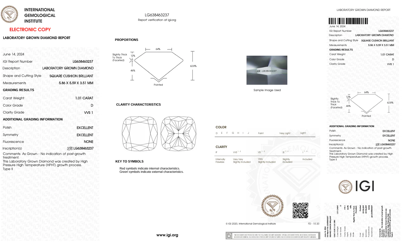 1.01 Carat Cushion Lab Grown Diamond, VVS1/D - Image 2