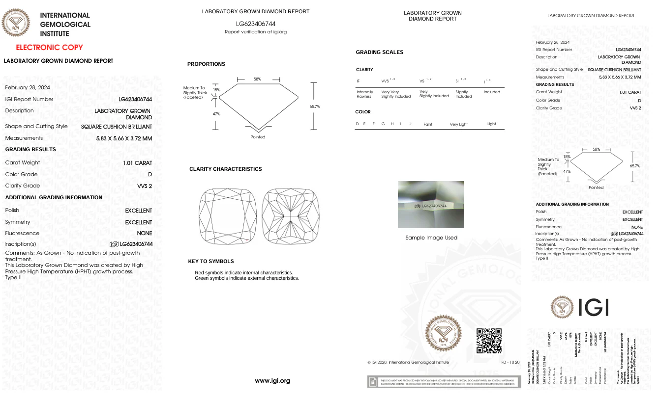 1.01 Carat Cushion Lab Grown Diamond, VVS2/D - Image 2