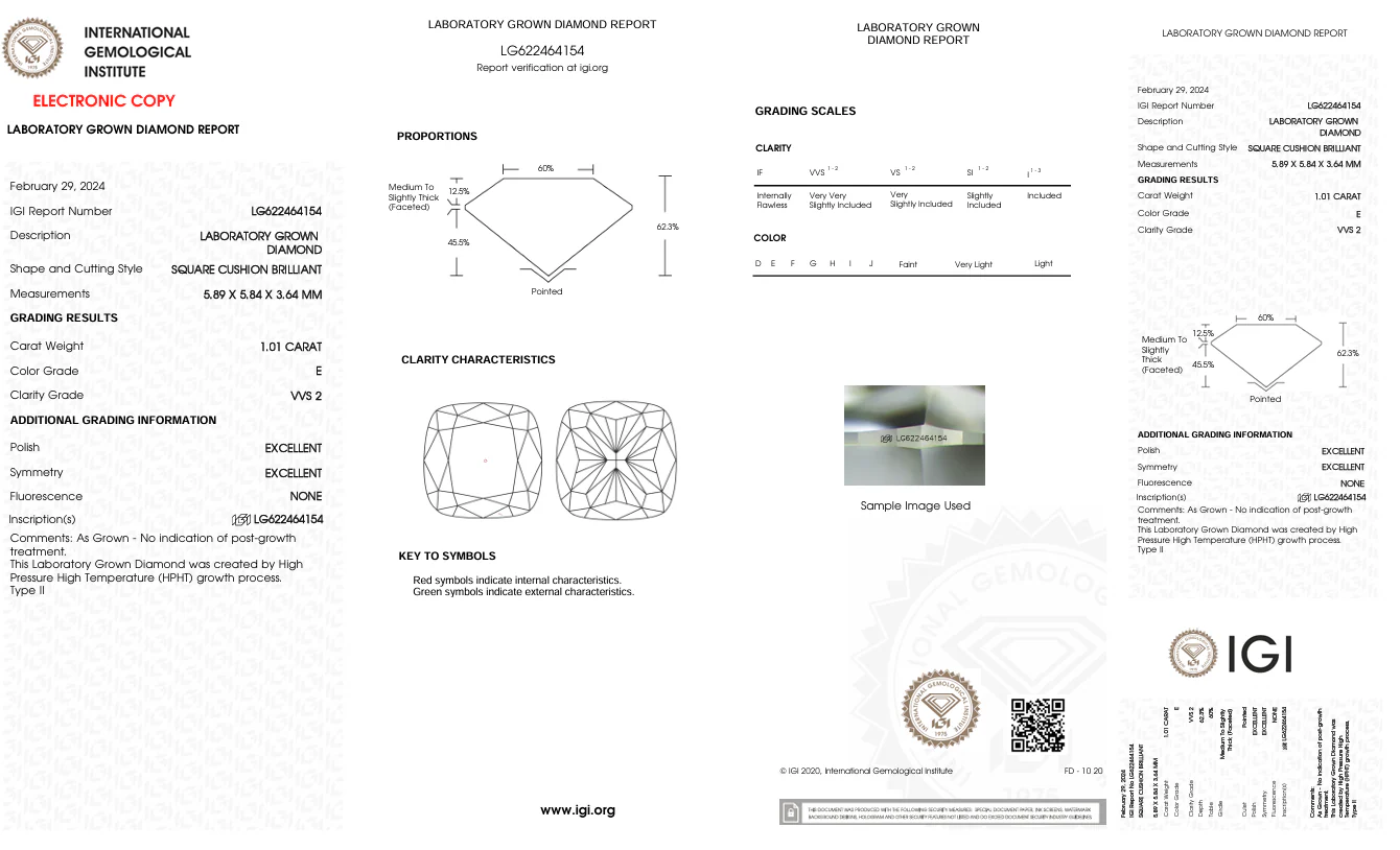 1.01 Carat Cushion Lab Grown Diamond, VVS2/E - Image 2