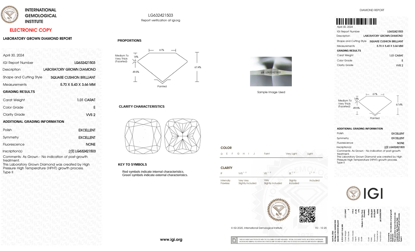 1.01 Carat Cushion Lab Grown Diamond, VVS2/E - Image 2