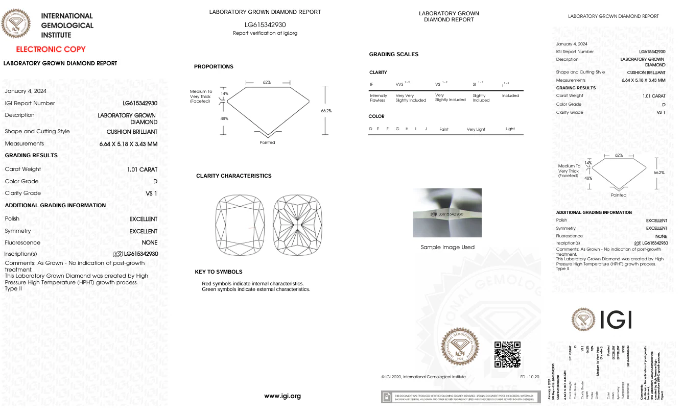 1.01 Carat Long Cushion Lab Grown Diamond, VS1/D - Image 2