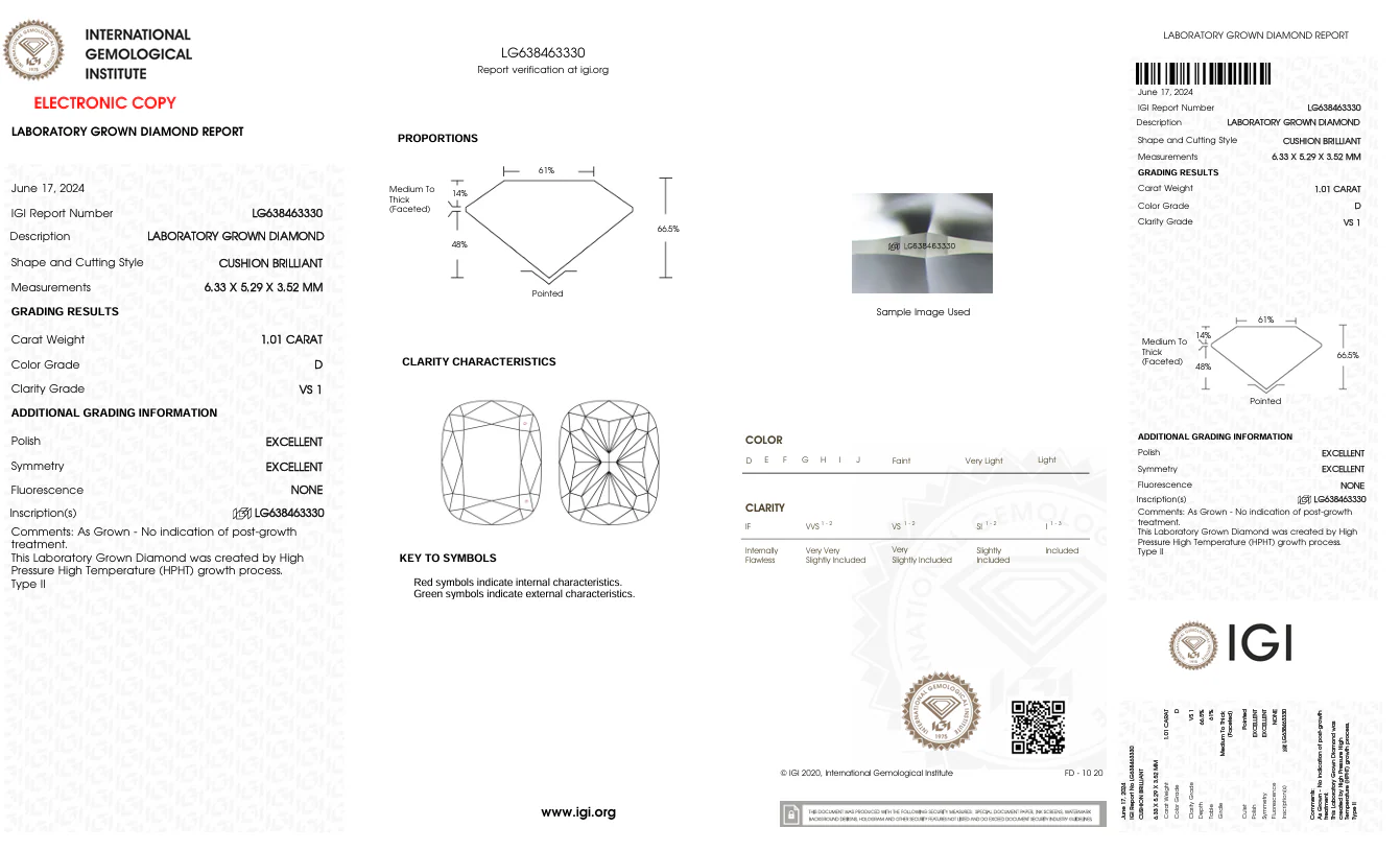 1.01 Carat Long Cushion Lab Grown Diamond, VS1/D - Image 2
