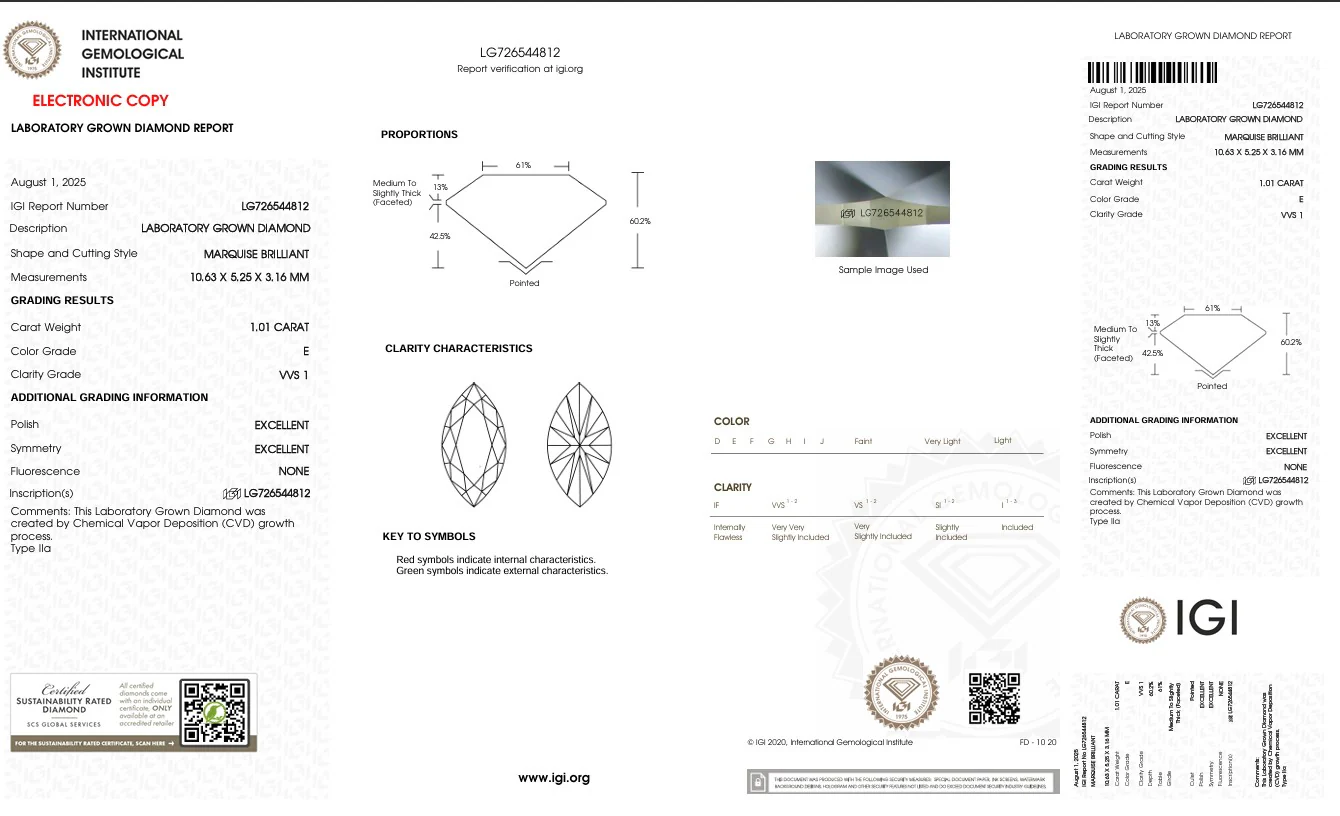 1.01 Carat Marquise Lab Grown Diamond, VVS1/E - Image 2