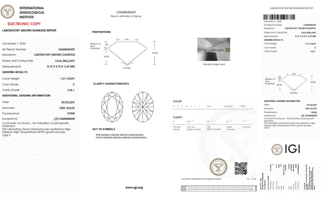 1.01 Carat Oval Lab Grown Diamond, VVS1/D - Image 2