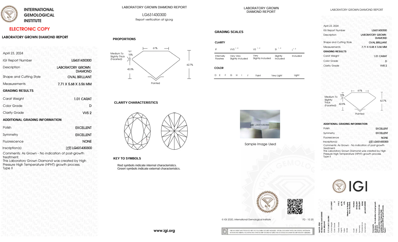 1.01 Carat Oval Lab Grown Diamond, VVS2/D - Image 2