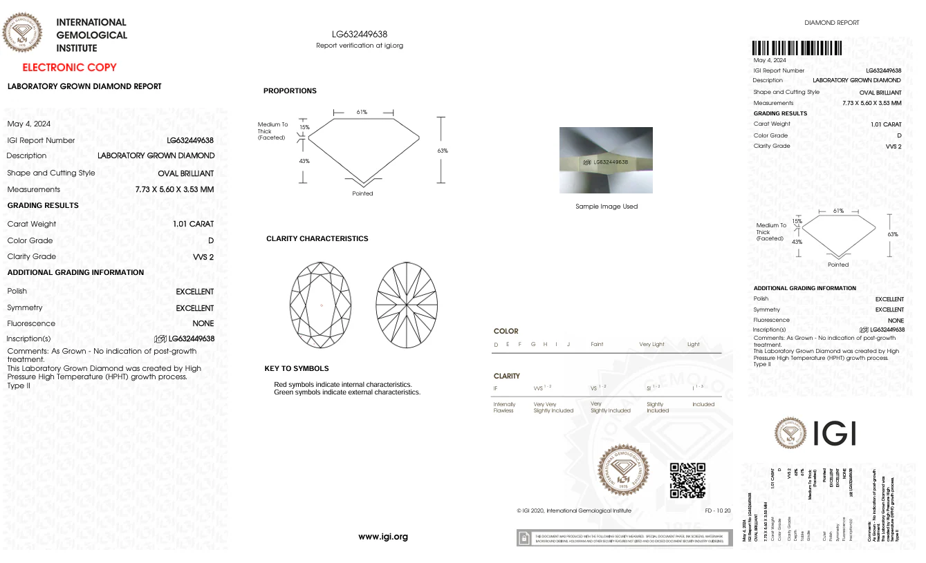1.01 Carat Oval Lab Grown Diamond, VVS2/D - Image 2