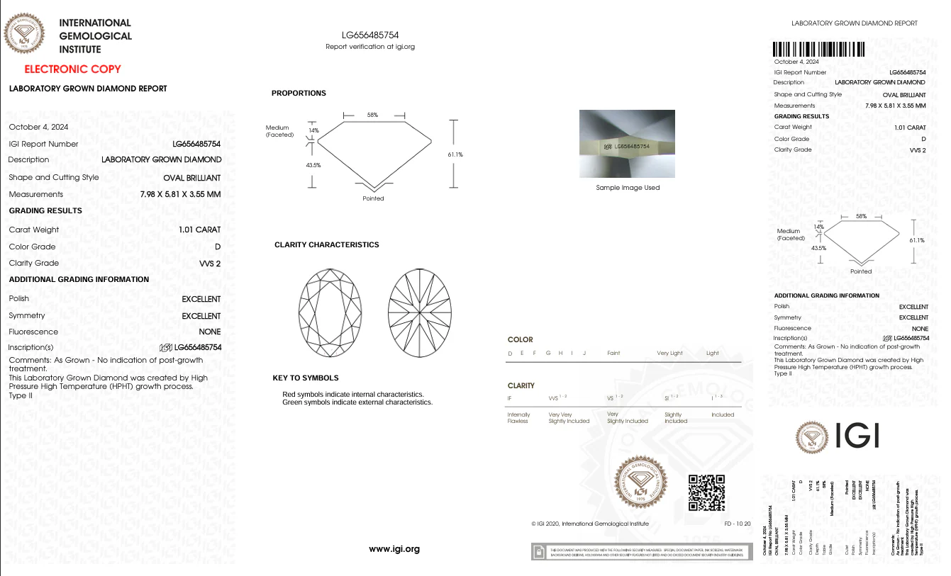 1.01 Carat Oval Lab Grown Diamond, VVS2/D - Image 2