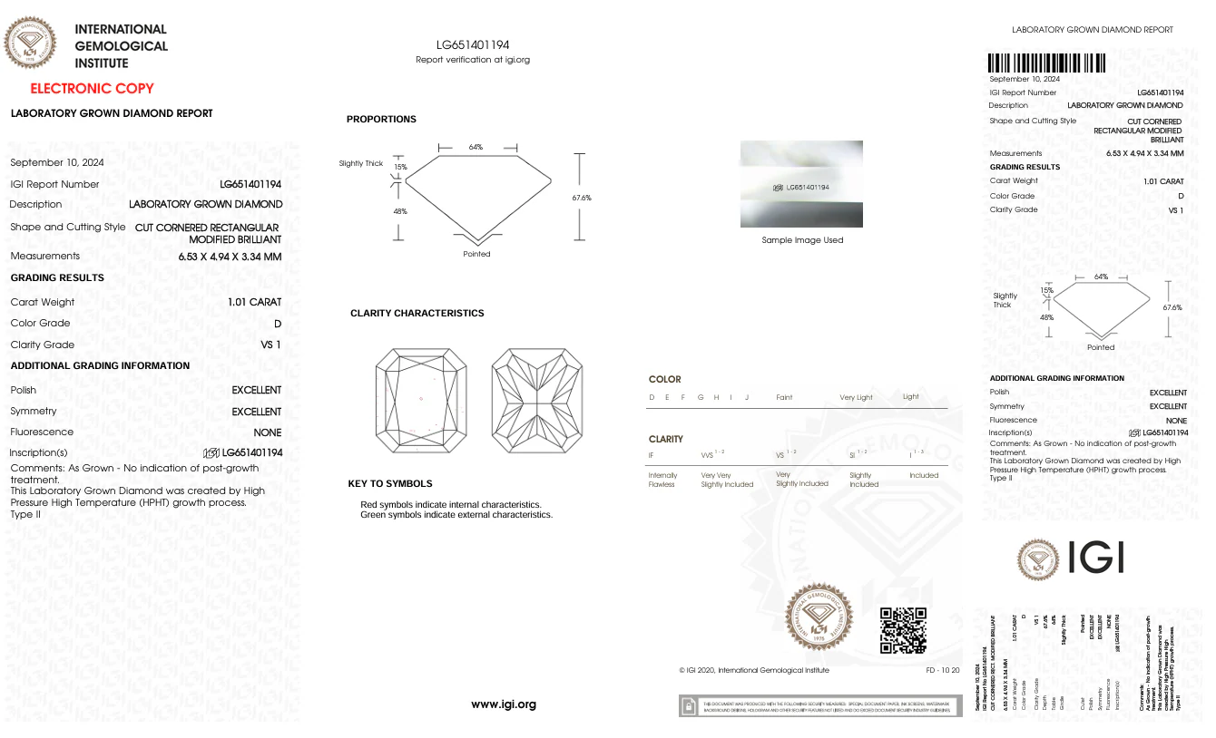 1.01 Carat Radiant Lab Grown Diamond, VS1/D - Image 2