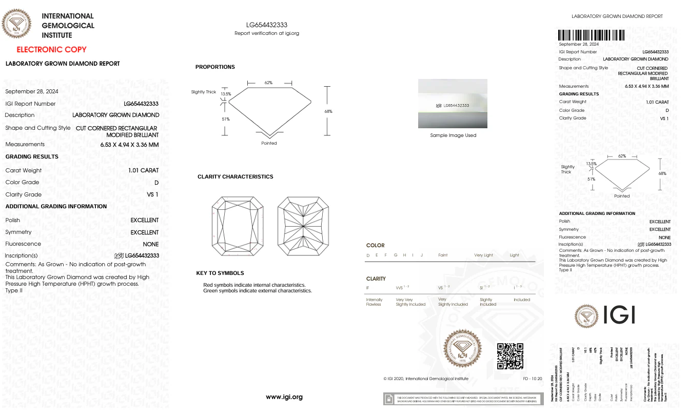 1.01 Carat Radiant Lab Grown Diamond, VS1/D - Image 2