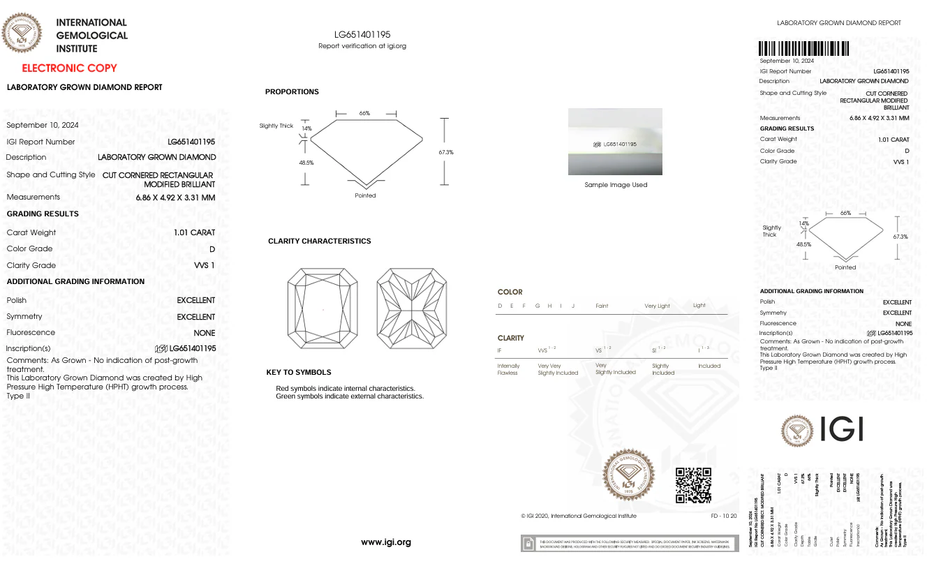 1.01 Carat Radiant Lab Grown Diamond, VVS1/D - Image 2