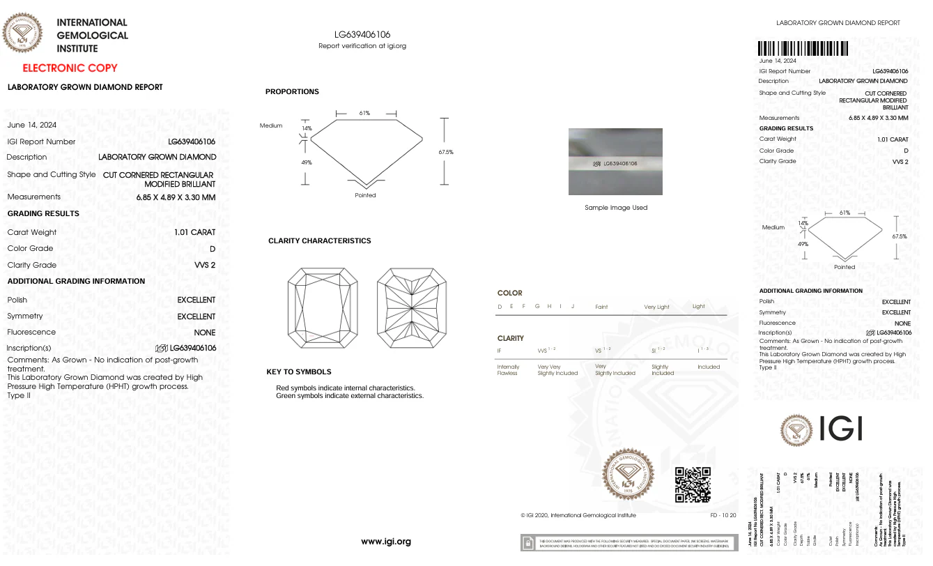 1.01 Carat Radiant Lab Grown Diamond, VVS2/D - Image 2
