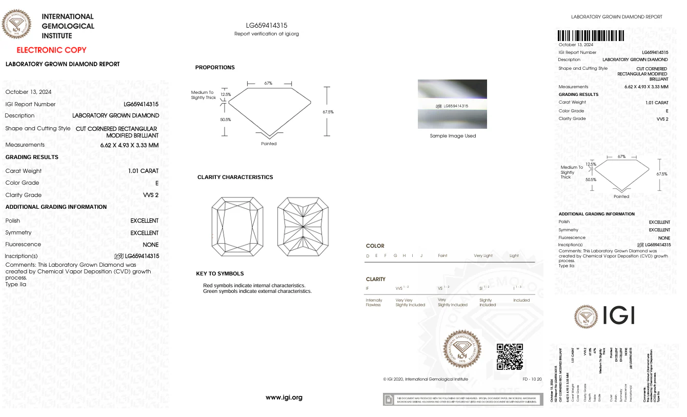 1.01 Carat Radiant Lab Grown Diamond, VVS2/E - Image 2