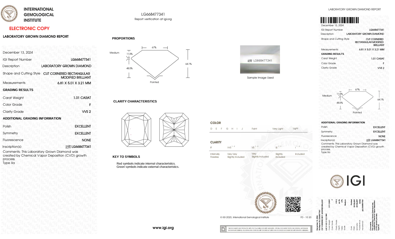 1.01 Carat Radiant Lab Grown Diamond, VVS2/F - Image 2
