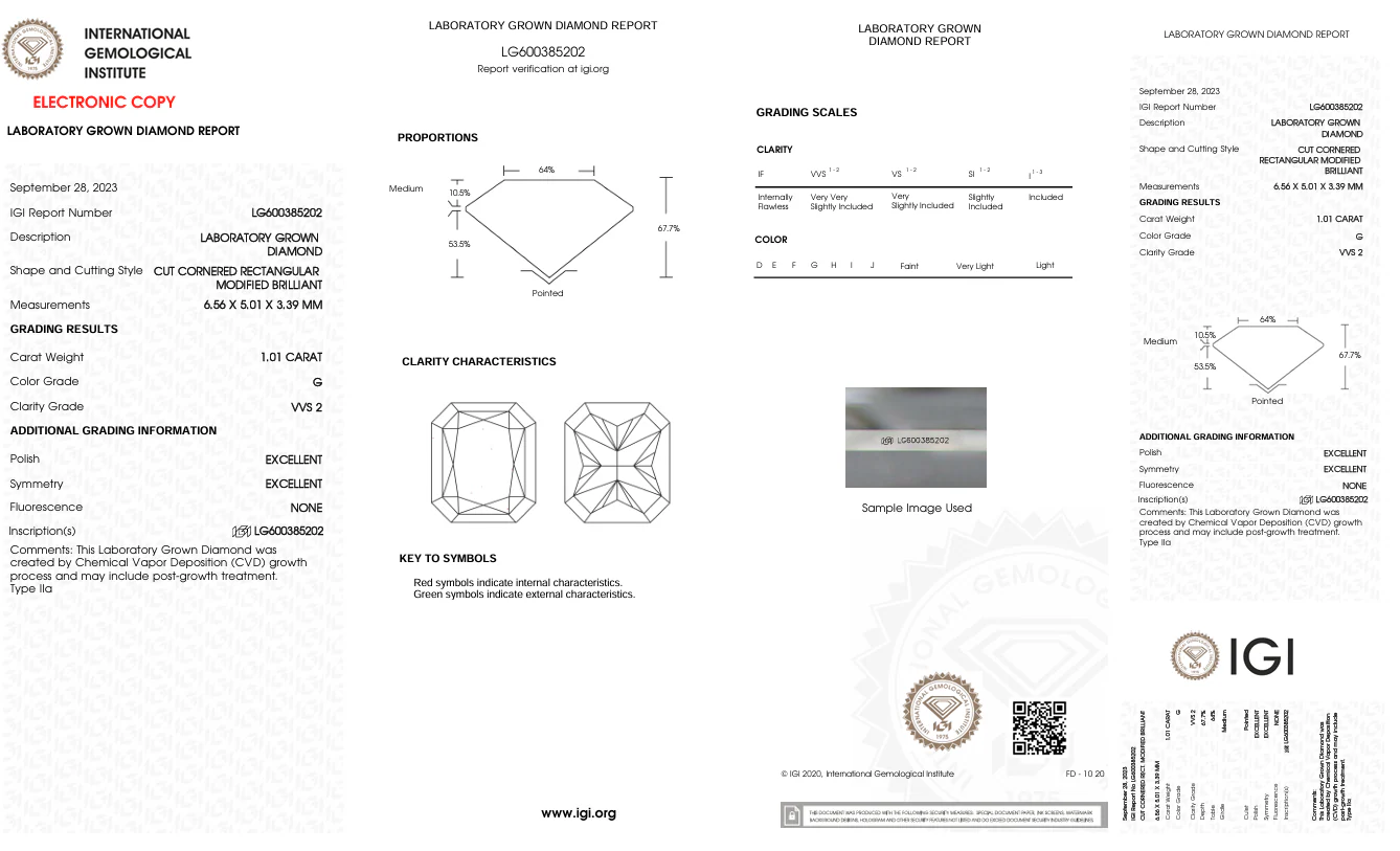 1.01 Carat Radiant Lab Grown Diamond, VVS2/G - Image 2